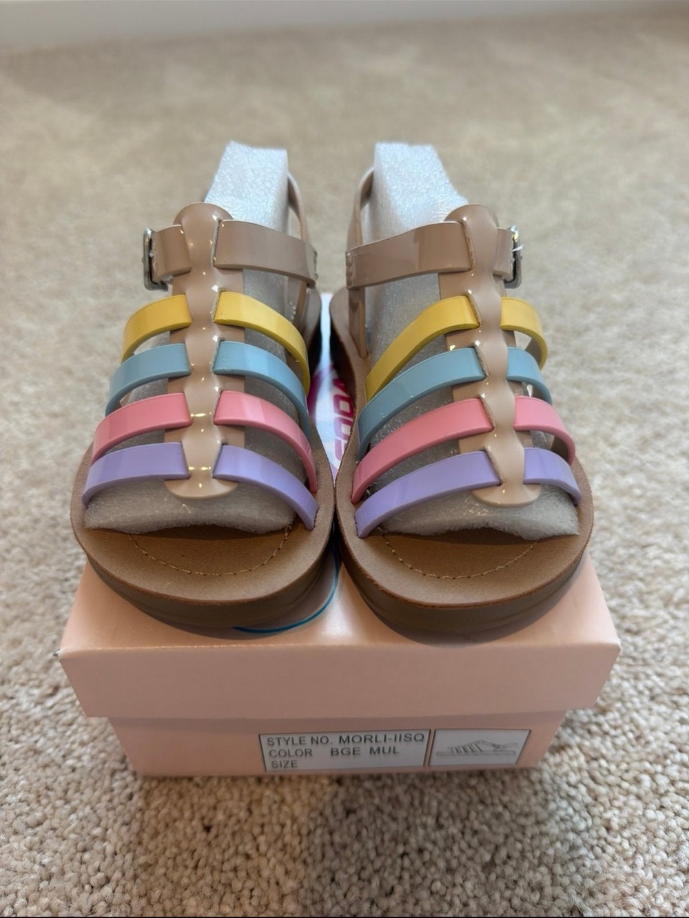 Kids Multi-Color Jelly Sandals - Pastel Rainbow Size 6